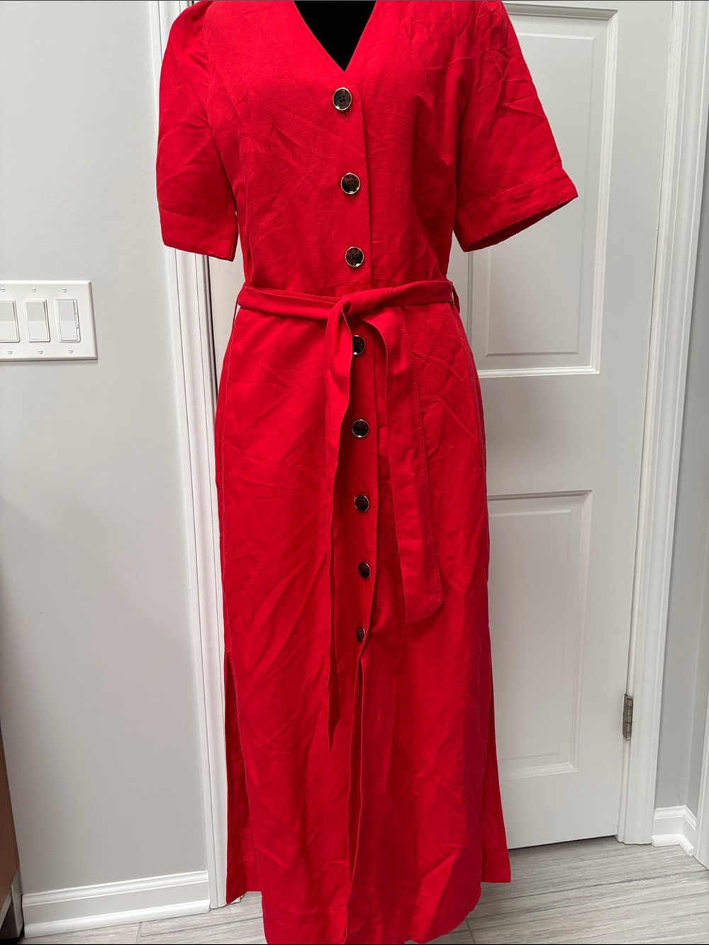 Karen Millen Vibrant Red Button-Front Dress